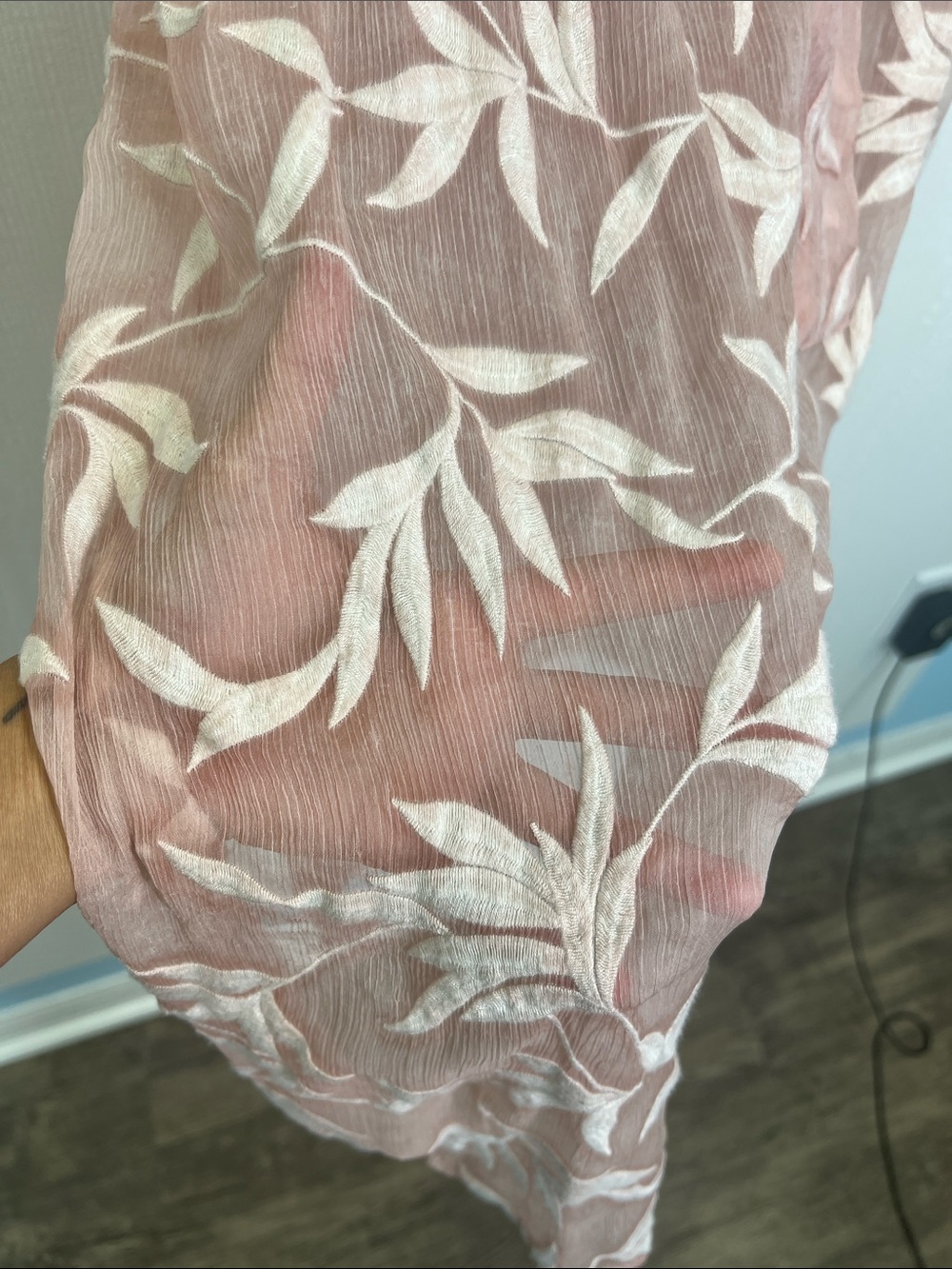 Zara - Floral Sheer Embroidered Light Pink Half Button Midi Dress Size Medium - Picture 6 of 10